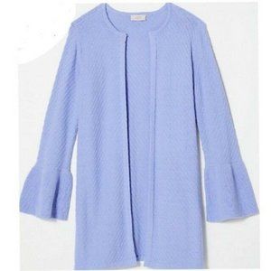 BLUE TEXTURED OPEN LONG CARDIGAN SWEATER SZ: L NWT